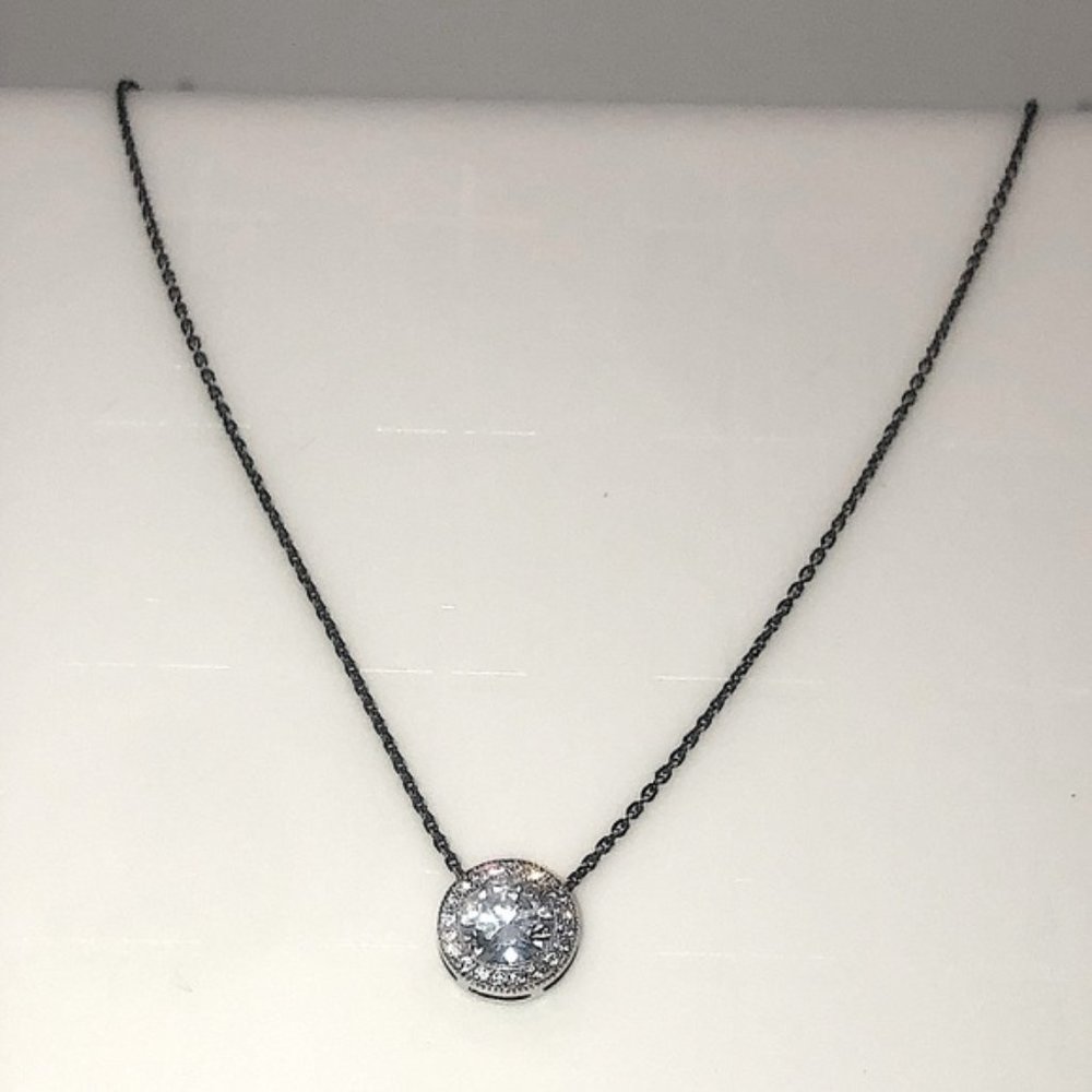 Vintage Sterling Cz Halo Solitaire Pendant w Chain 18” &.5” Pendant